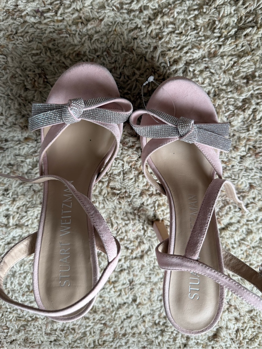 Stuart Weitzman Mega Bow Platform Heels Sandals crystal Pink suede Size 7 - Picture 10 of 16